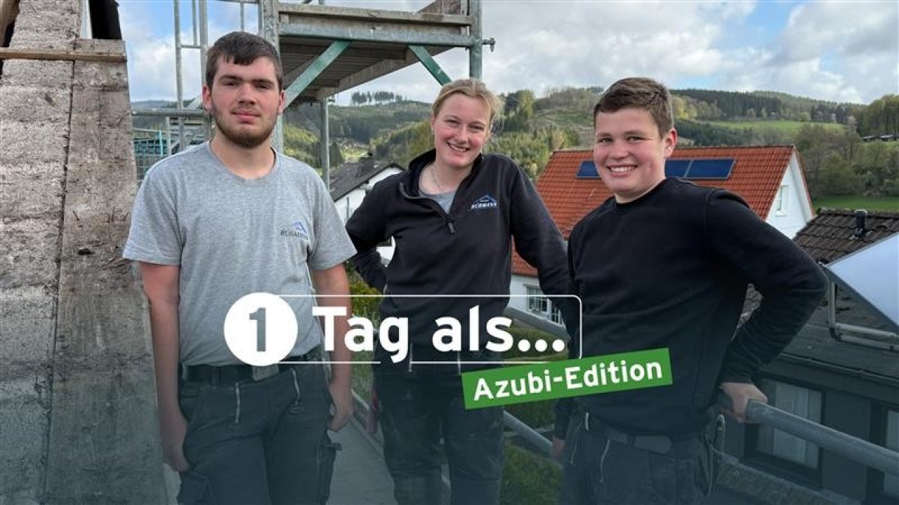 Lorenz Schmidt, Emma Schwens und Lukas Sieler machen eine Ausbildung zum Dachdecker / zur Dachdeckerin bei der Dachdeckerei Stefan Rüßmann. von Foto: Claudia Wichtmann / Grafik: Ralph Schneider