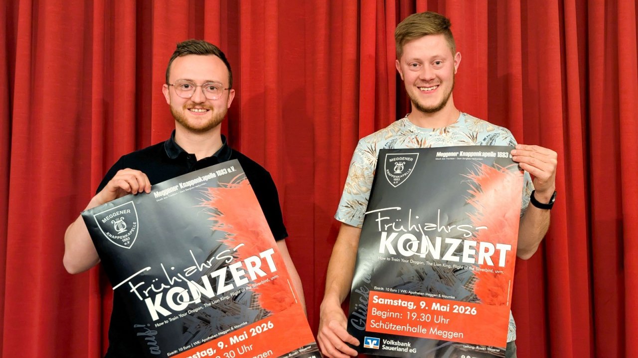 Versprechen ein hochkarätiges, abwechslungsreiches Frühjahrskonzert: Diritgent Ruwen Wesener (l.), der damit gleichzeitig seinen Abschied feiert, und Vorsitzender Daniel Friedrichs. von privat