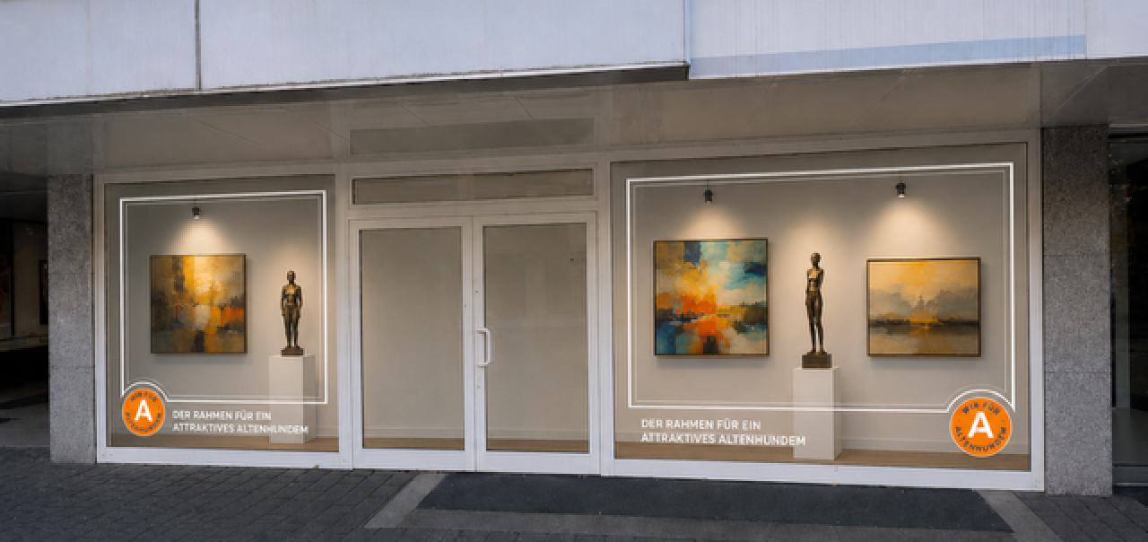 So sollen die Schaufenster im August aussehen: Kunstwerke heimischer (Hobby-) Künstler werden im passenden Rahmen ausgestellt. von Google Gemini