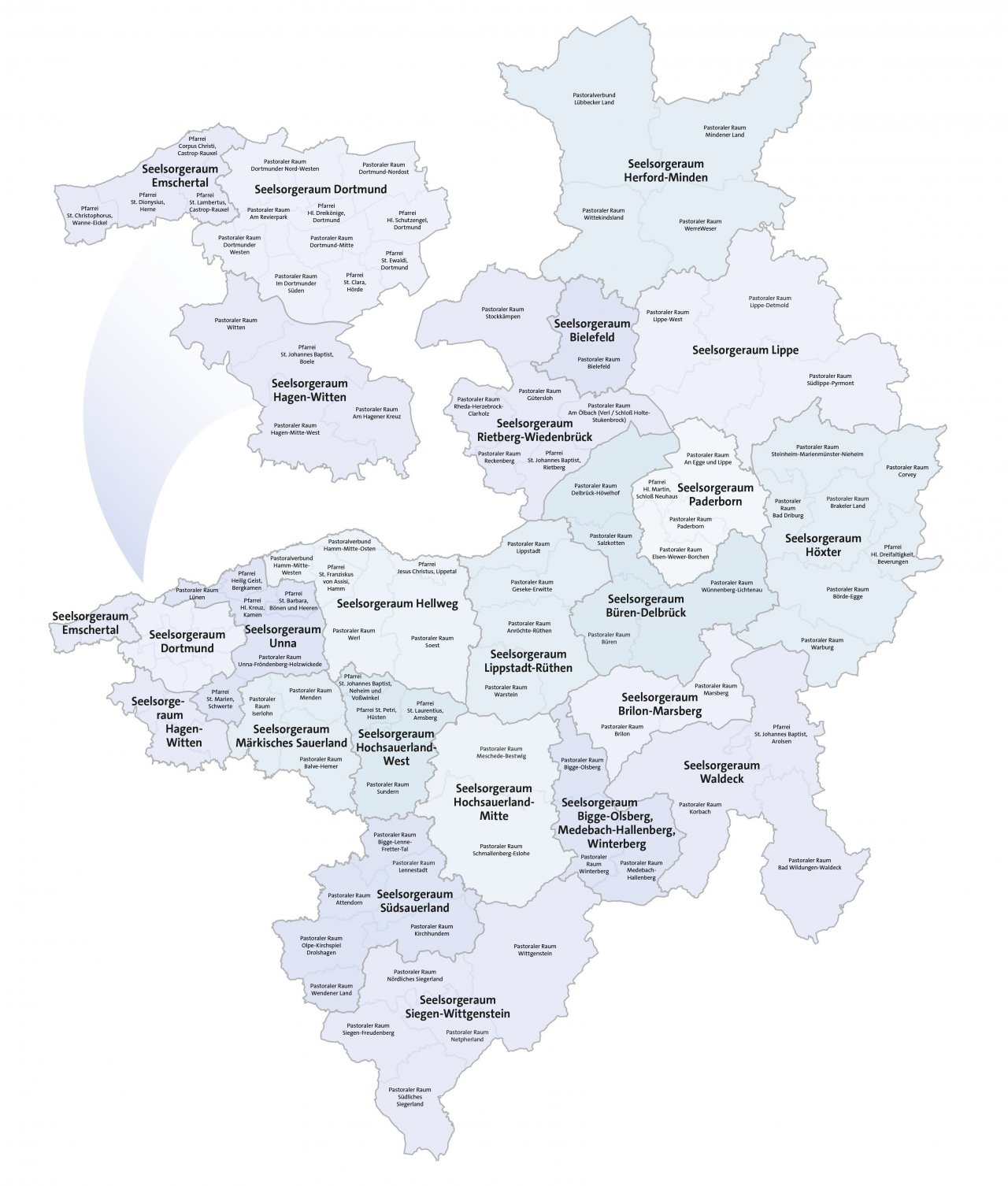 Im Erzbistum Paderborn wird es künftig 21 Seelsorgeräume geben. von Erzbistum Paderborn