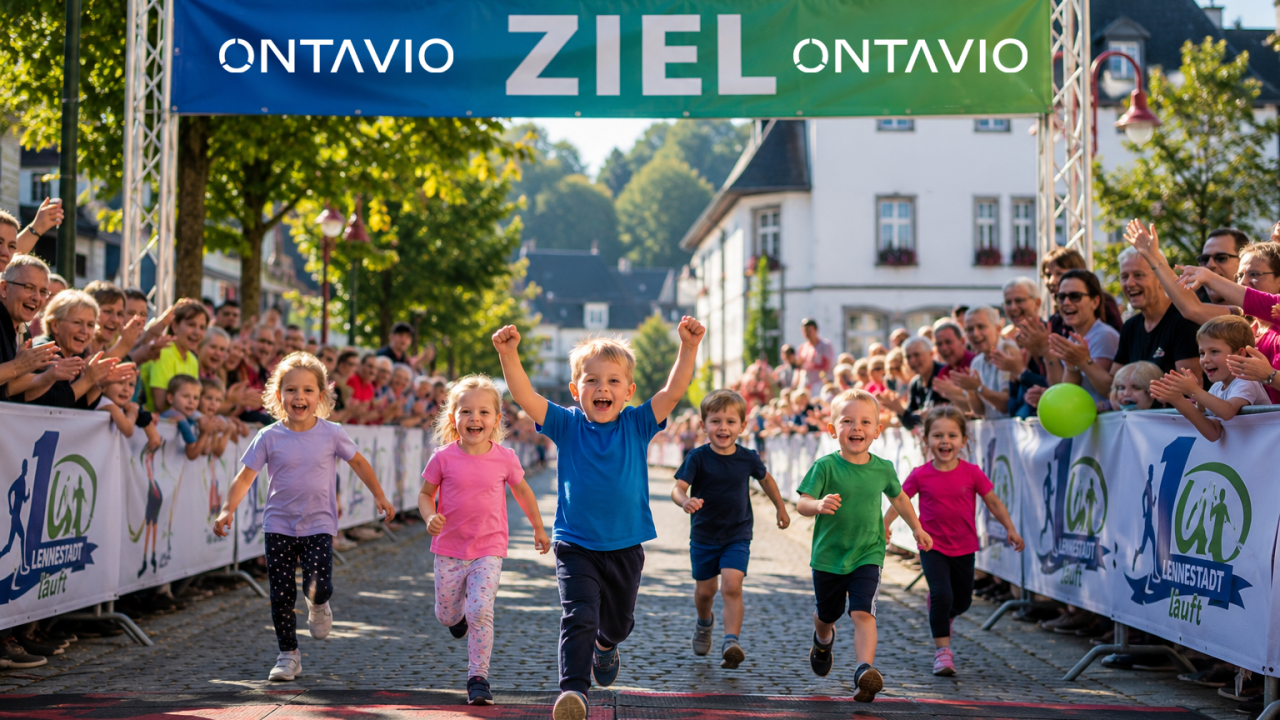 Zum ersten Mal gehen bei Lennestadt läuft die jüngsten Läufer beim Bambini-Lauf an den Start. Anfeuern erwünscht! von mit KI generiert
