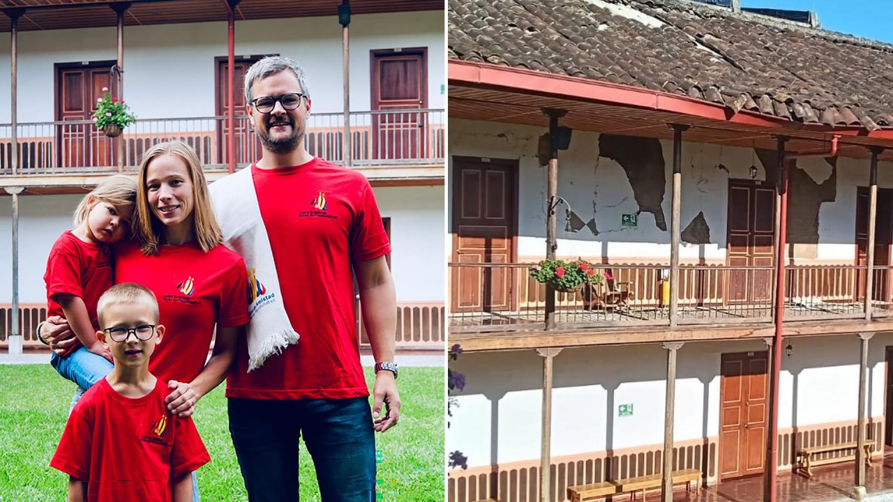 Noch vor wenigen Tagen war Familie Sieler zu Gast in einem Haus (Foto links), das von dem Erdbeben stark getroffen wurde (Foto rechts). von privat / Montage: Kerstin Sauer