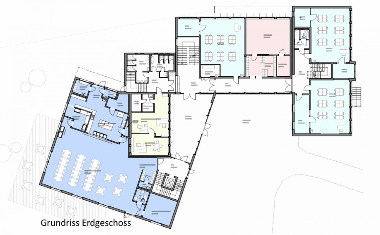 Der Grundriss (hier Erdgeschoss) für den An- und Umbau der Grundschule Rothemühle nach dem Konzept 2.0. von Archifaktur Lennestadt