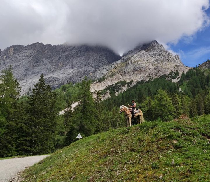 Christian Mette mit seinem Pferd Sturm bei der Alpenüberquerung im Juni 2022, drei Monate vor seinem Unfall.