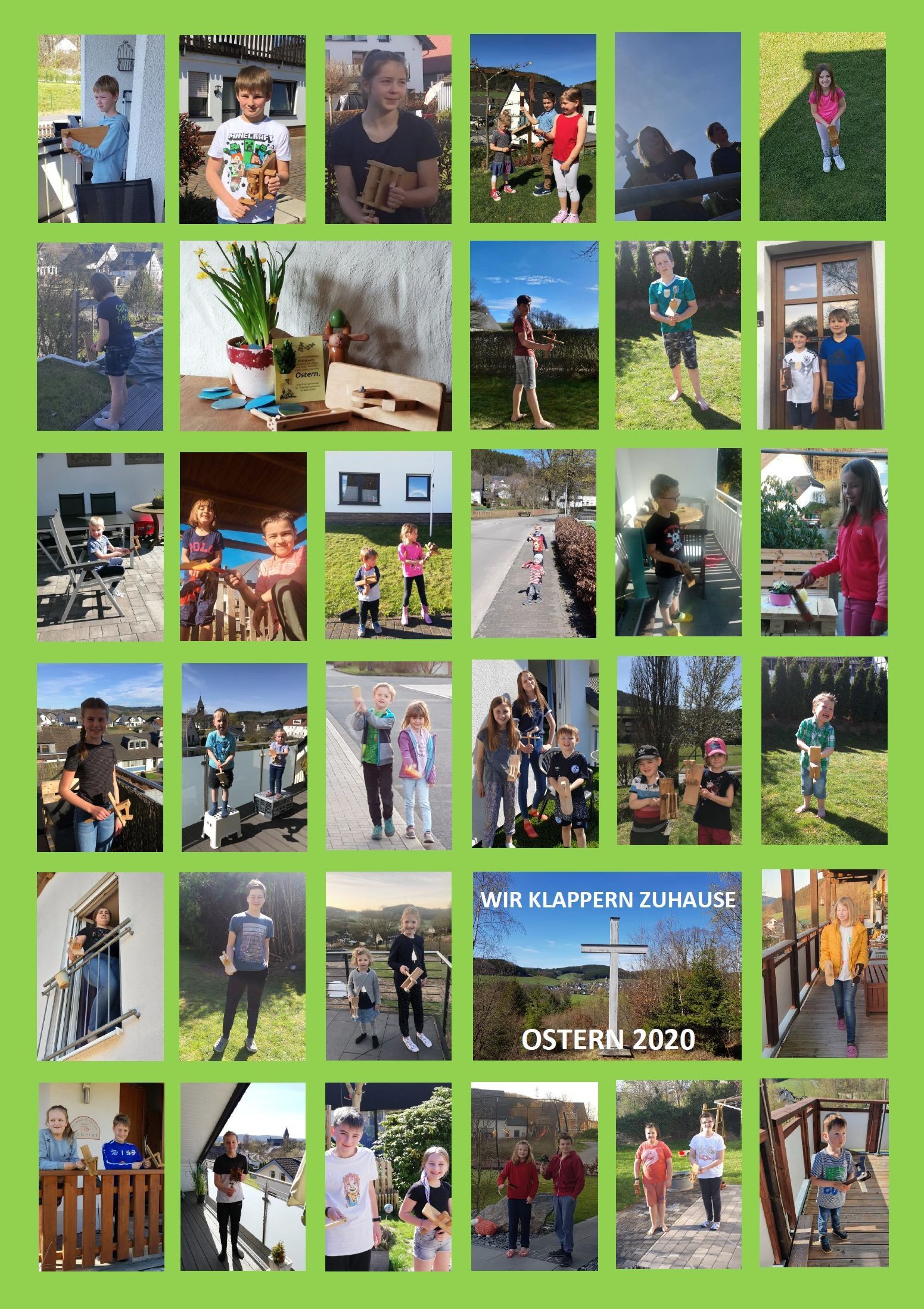 Eine Collage der kinder, die 2020 am Klappern von zu Hause teilnahmen.  von privat