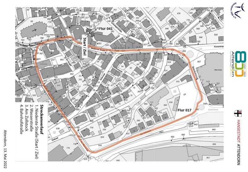 Auf der orange markierten Strecke findet das Radrennen statt. von Hansestadt Attendorn