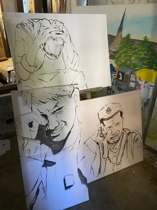 Die Gemäldeausstellung „Alle Soldaten woll'n nach Haus“ (nach dem gleichnamigen Lied von Reinhard Mey) ist in Fertigstellung für die Heider Kunsttour. von privat