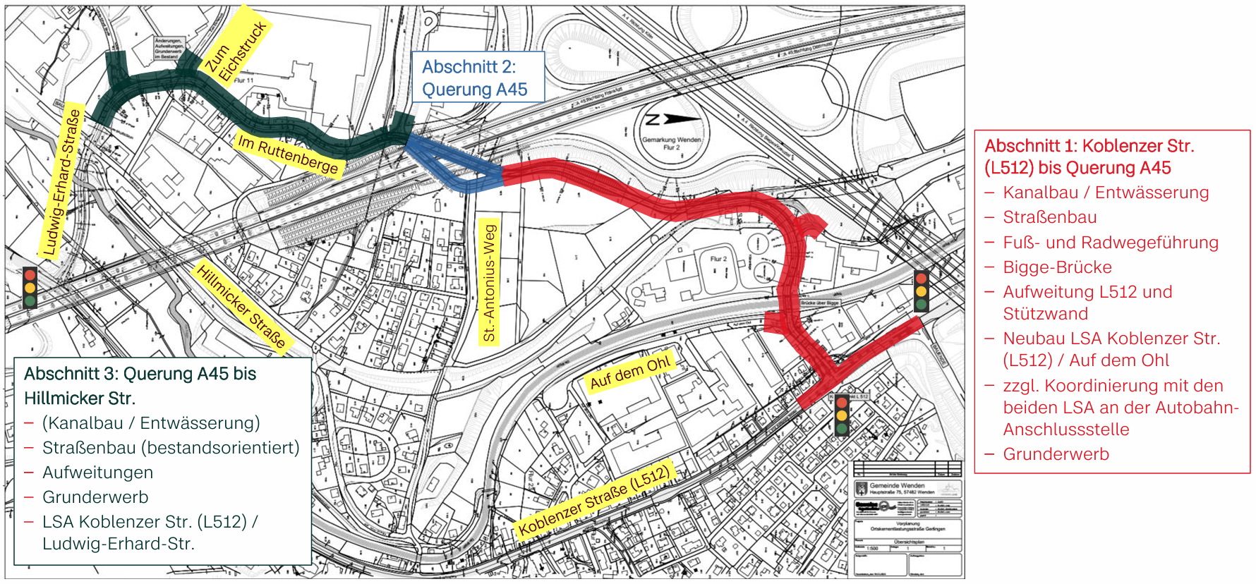 Der Verlauf für eine mögliche Gerlinger Ortsumgehung. von Ingenieurbüro Gewatec / Präsentation Höcker Project Managers